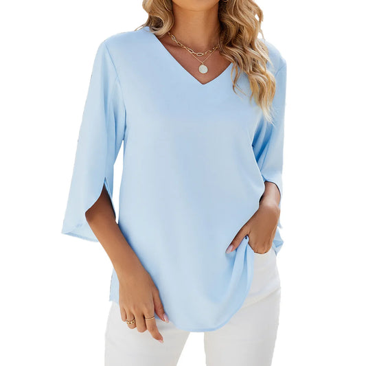 Aniek - Dames Overhemden Korte Mouwen Tops Kapelhals Blouse Elegante Tuniek Shirt