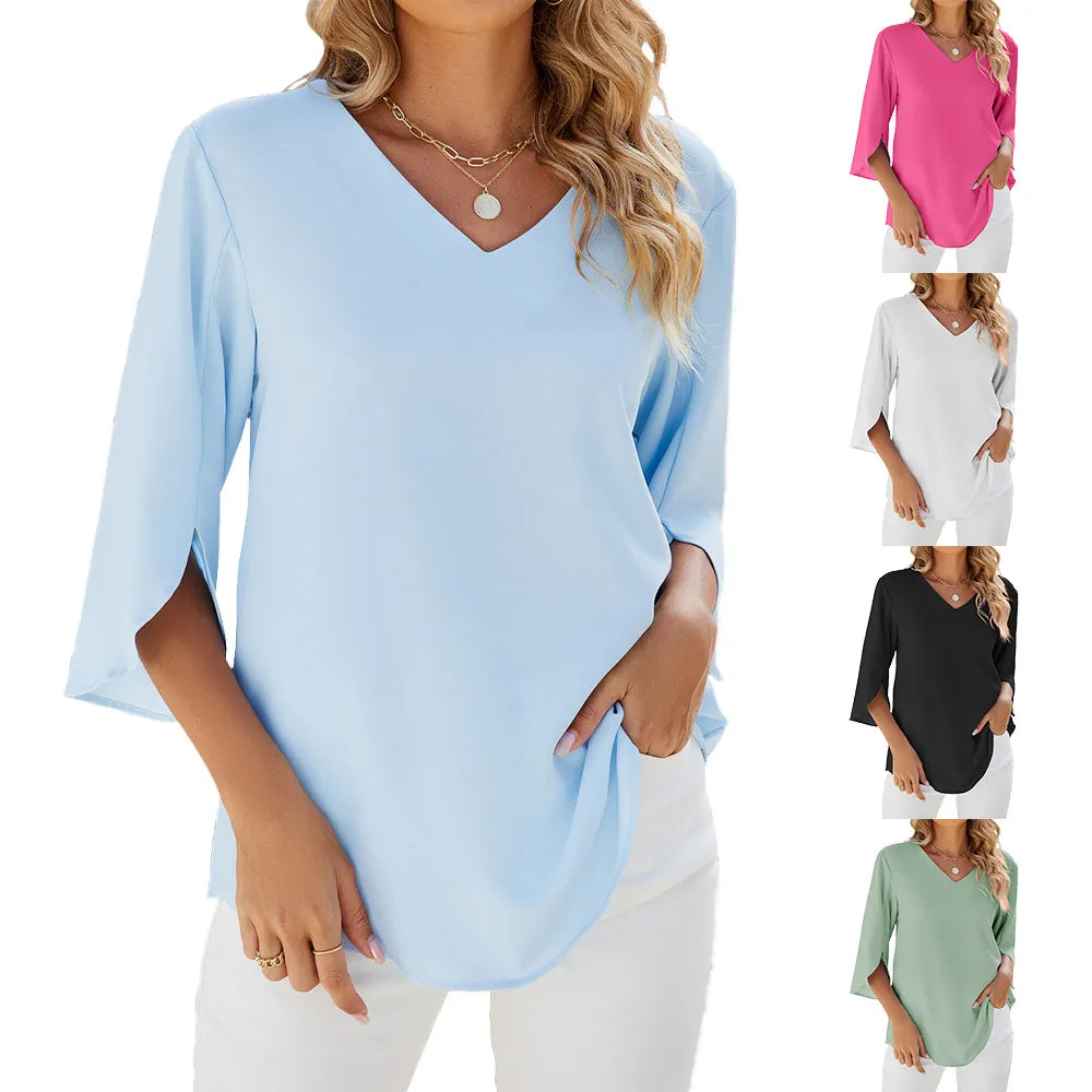 Aniek - Dames Overhemden Korte Mouwen Tops Kapelhals Blouse Elegante Tuniek Shirt