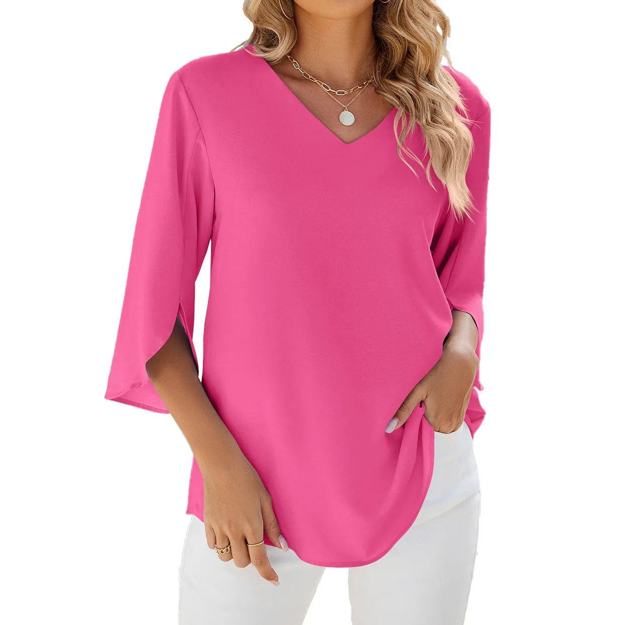 Aniek - Dames Overhemden Korte Mouwen Tops Kapelhals Blouse Elegante Tuniek Shirt