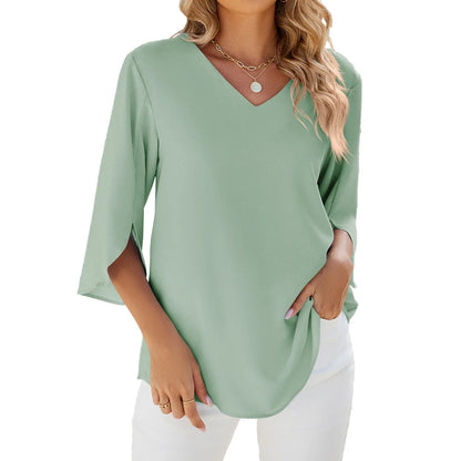 Aniek - Dames Overhemden Korte Mouwen Tops Kapelhals Blouse Elegante Tuniek Shirt