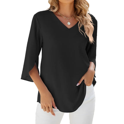 Aniek - Dames Overhemden Korte Mouwen Tops Kapelhals Blouse Elegante Tuniek Shirt