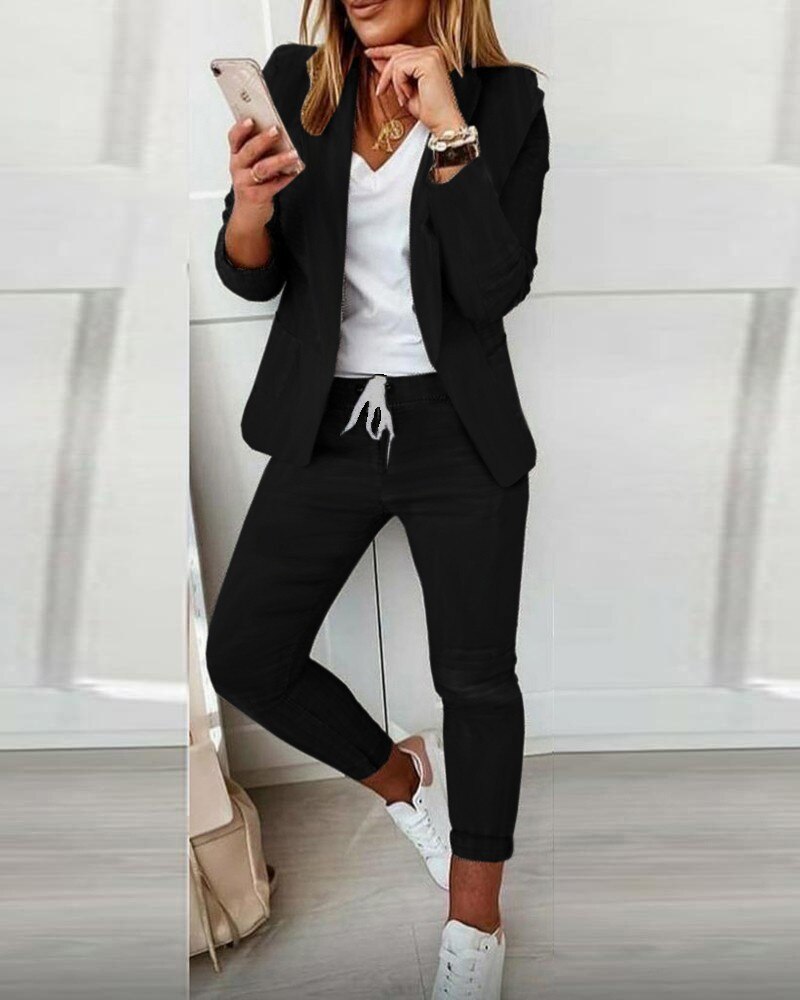 Adelle - Elegante slim fit effen kleur blazer en broek set