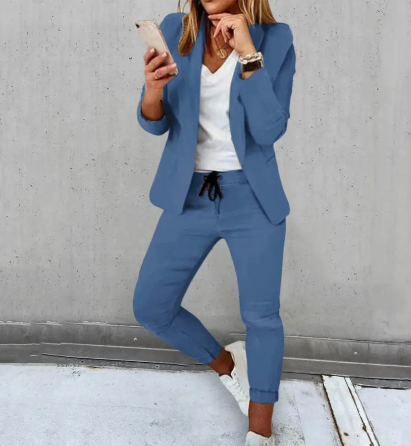 Adelle - Elegante slim fit effen kleur blazer en broek set